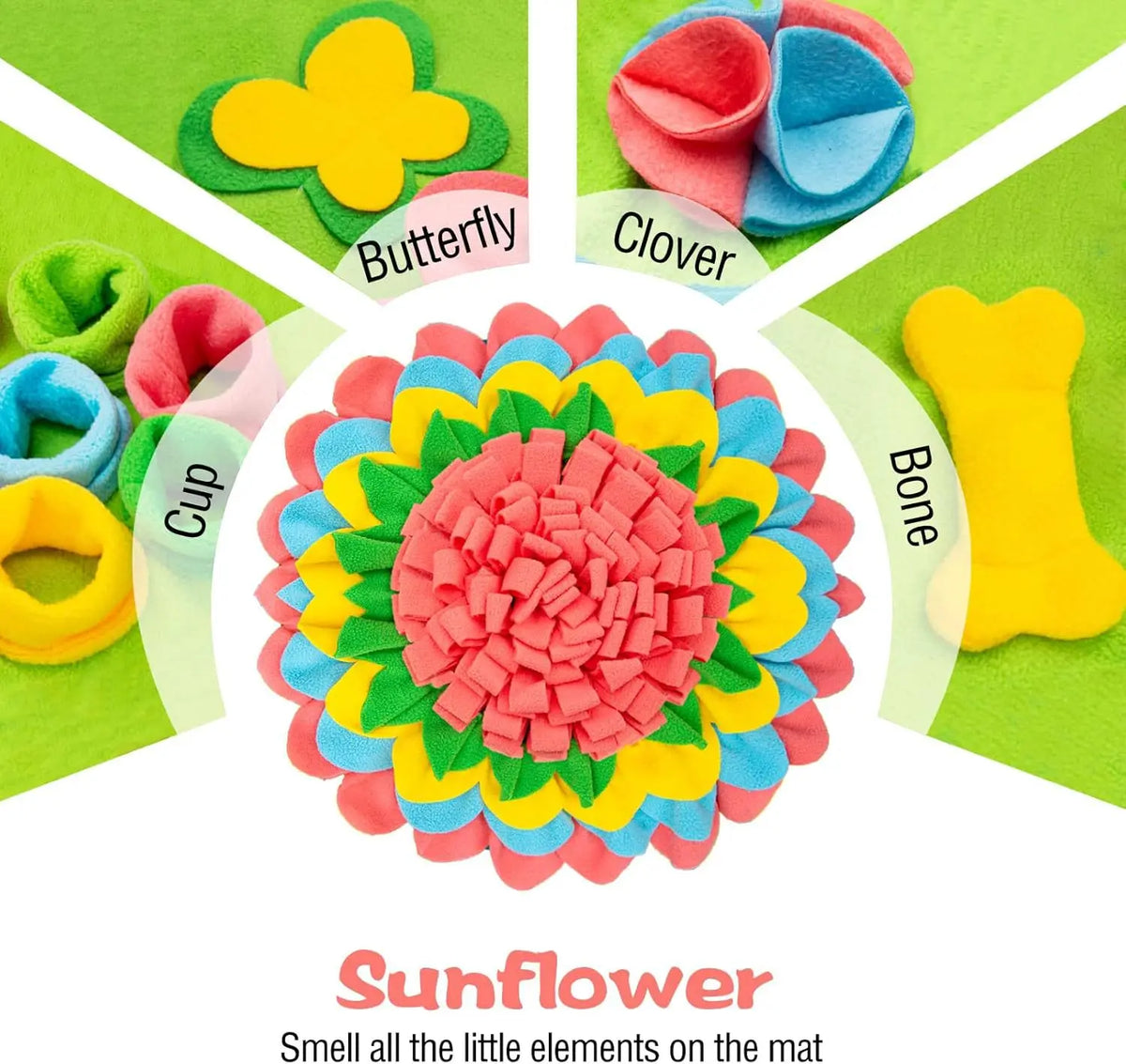 Sunflower snuffle mat petals and hiding pockets