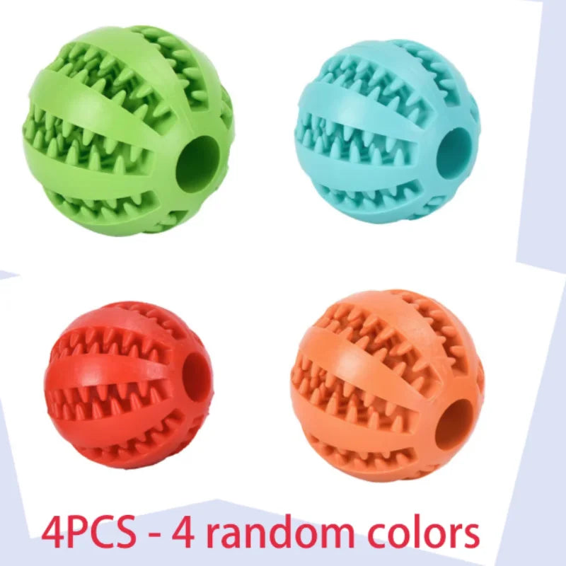 Four rubber treat balls in random colors