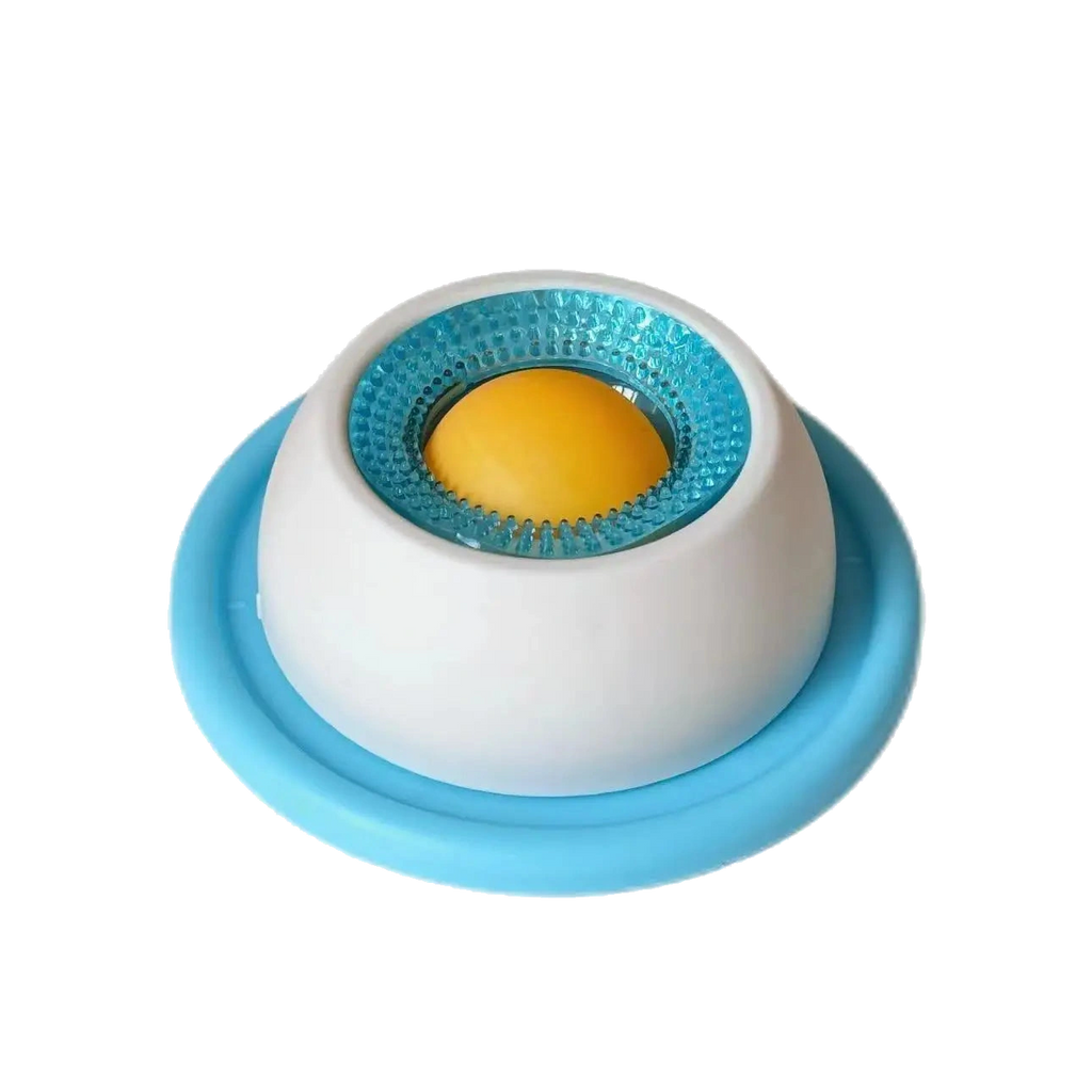 Blue rotating ball lick feeder